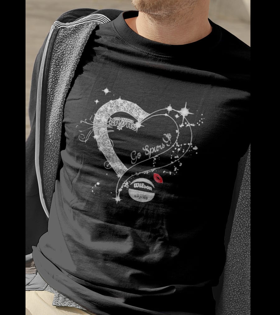 San Antonio Spurs Go Spurs Go Heart Wilson Basketball Sparkle Lips T-Shirt