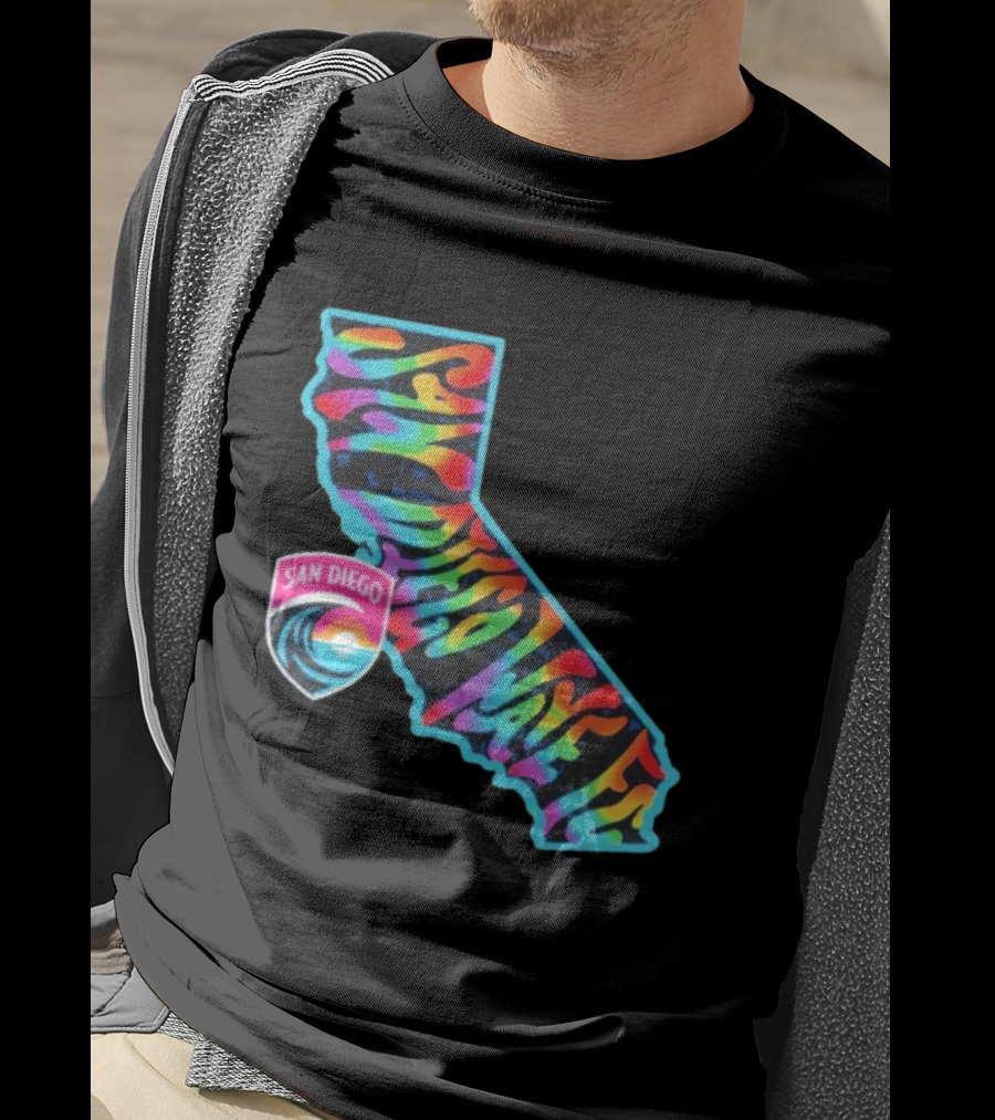 San Diego Wave FC Groovy Pride California Map T-Shirt