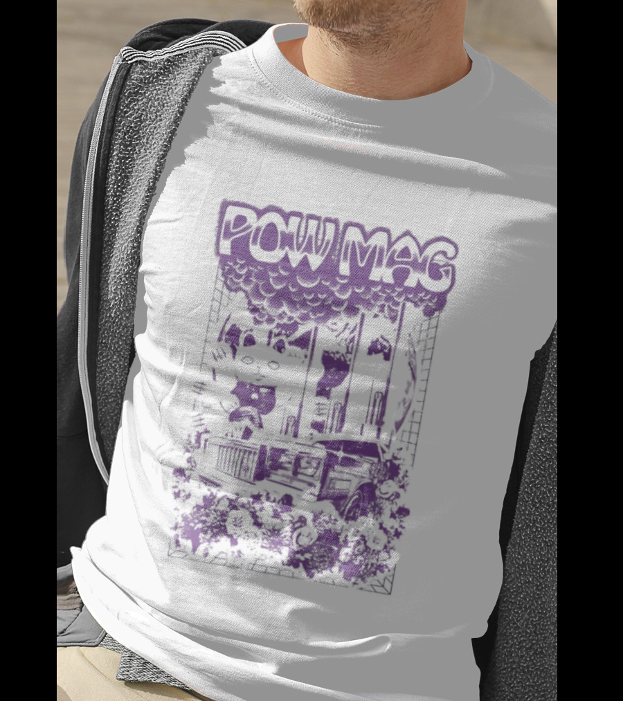 Powell Mag Cat Skateboarding Graphic With Floral Accents T-Shirt