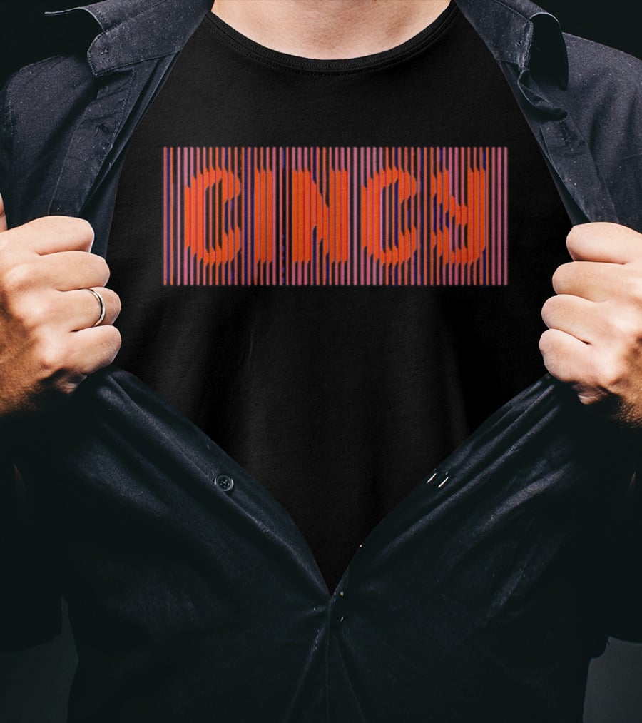 CINCY Line Font 2026 Retro Stripes T-Shirt