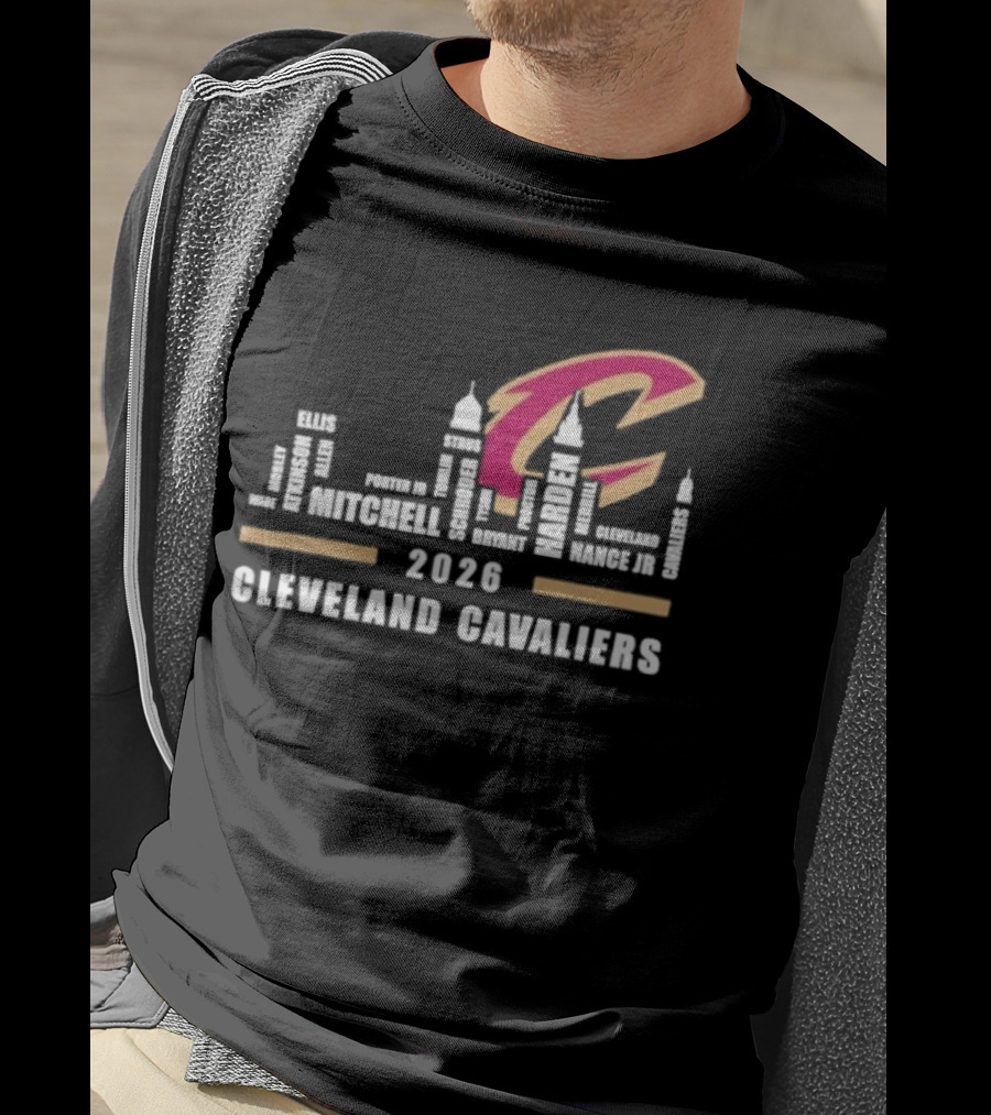 Cleveland Cavaliers 2026 Skyline Mitchell Bickerstaff Garland Allen Mobley Wade Okoro LeVert Stevens T-Shirt