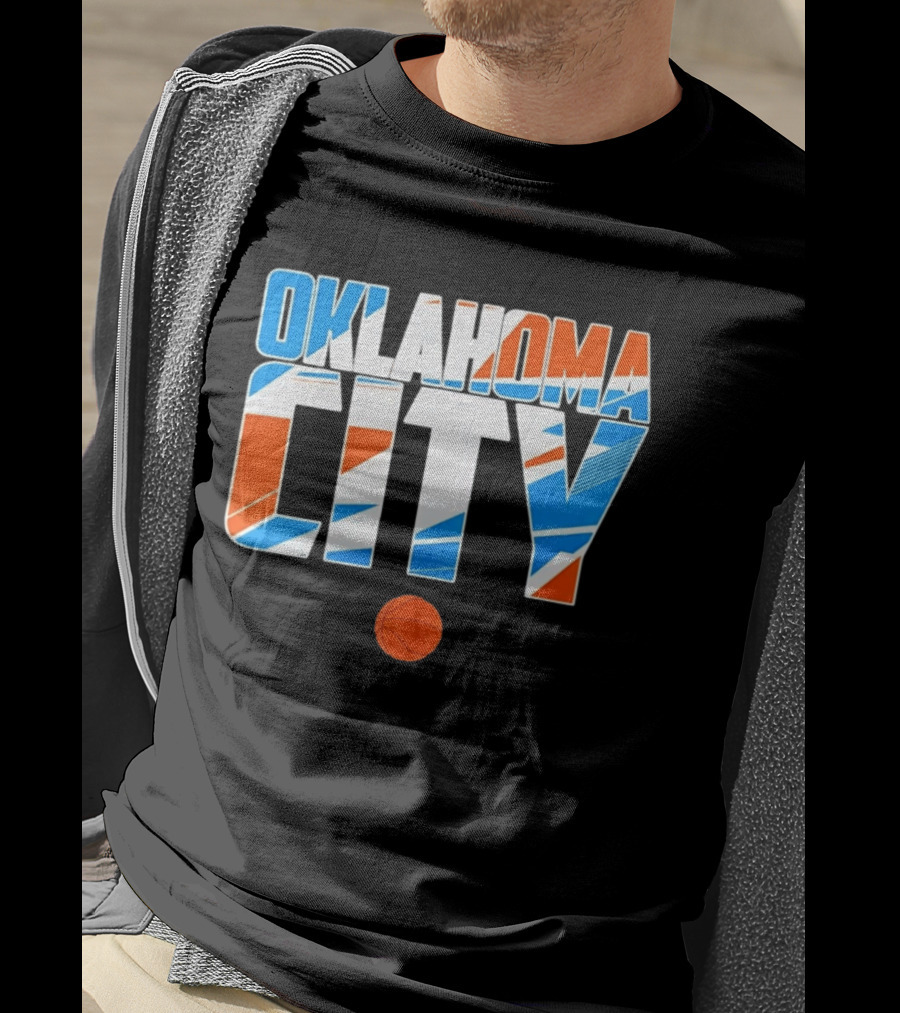 Oklahoma City Basketball Pride Colorful Lettering With Orange Basketball T-Shirt