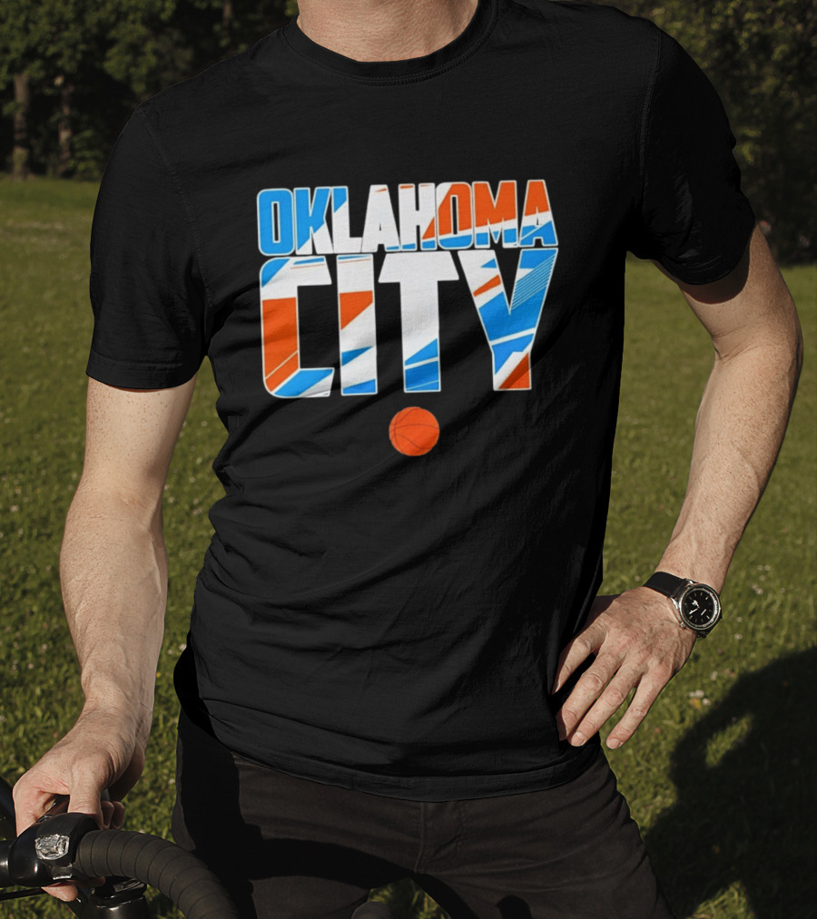 Oklahoma City Basketball Pride Colorful Lettering With Orange Basketball T-Shirt