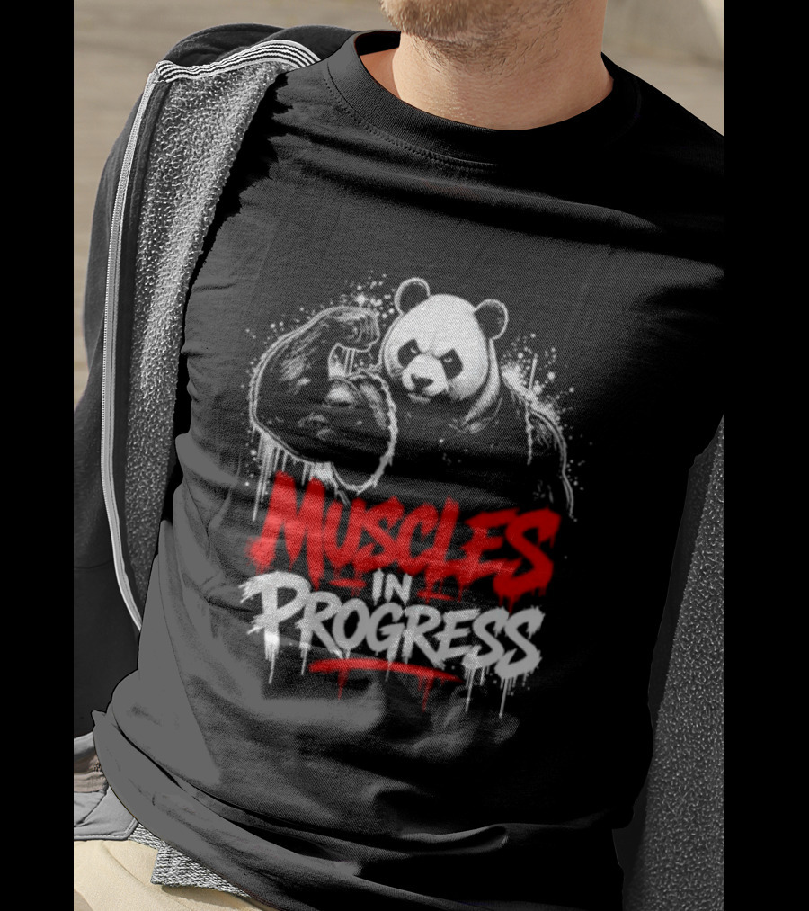 Panda Muscles In Progress Gym Workout Motivation T-Shirt
