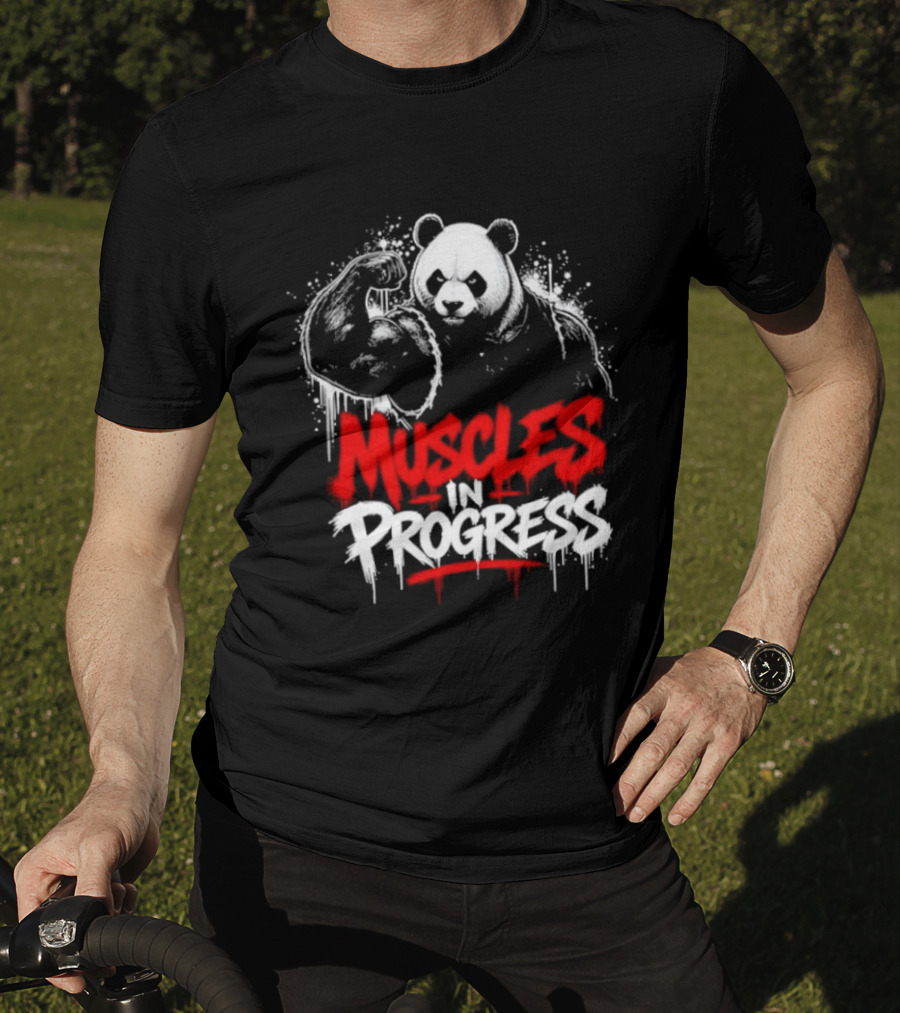Panda Muscles In Progress Gym Workout Motivation T-Shirt