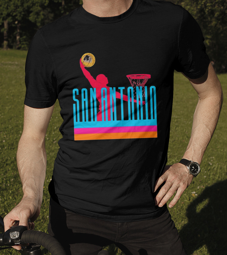 San Antonio Basketball Dunking Pink T-Shirt
