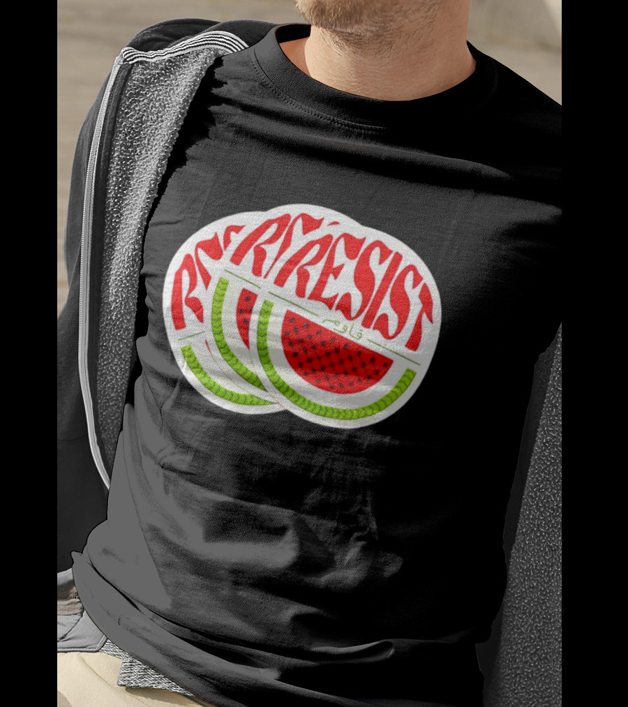 Watermelon Keffiyeh Resist Free Palestine Arabic Text قاوم T-Shirt