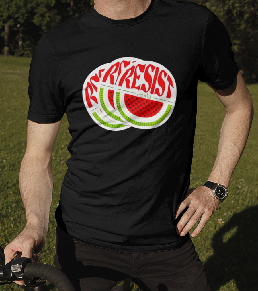 Watermelon Keffiyeh Resist Free Palestine Arabic Text قاوم T-Shirt