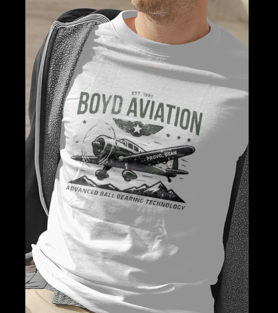 Boyd Aviation Advanced Ball Bearing Technology See The Stars Airplane And Mountain Scene T-Shirt