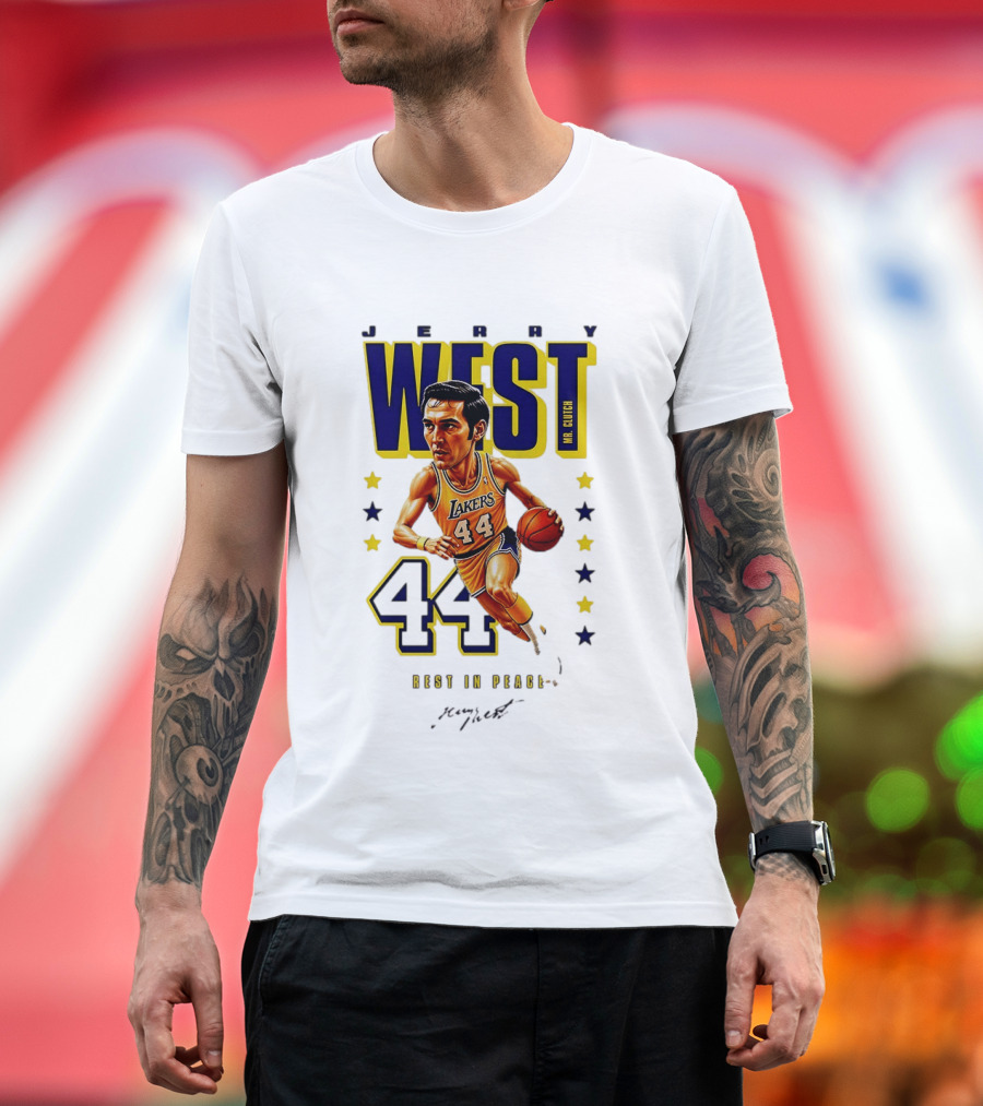 Jerry West Mr. Clutch Lakers Legend 44 Rest In Peace Caricature T-Shirt