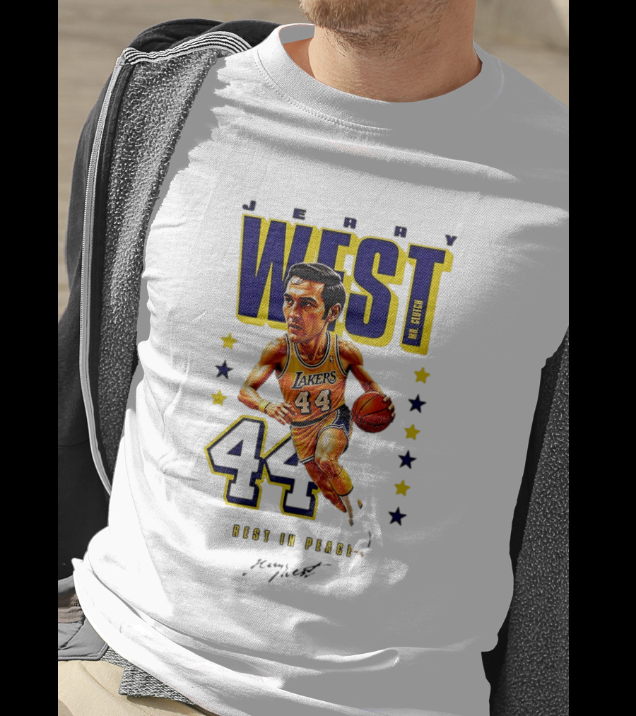 Jerry West Mr. Clutch Lakers Legend 44 Rest In Peace Caricature T-Shirt