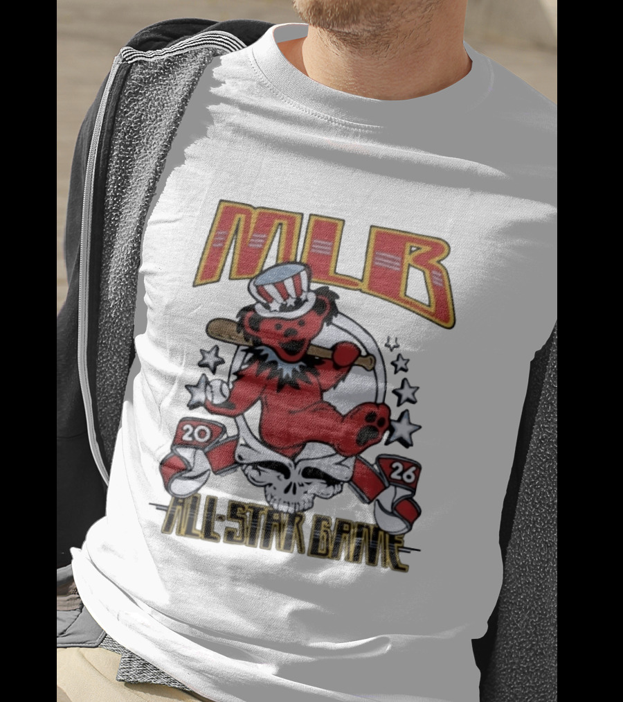 MLB 2026 All Star Game Grateful Dead Bear With Bat Patriotic Hat T-Shirt