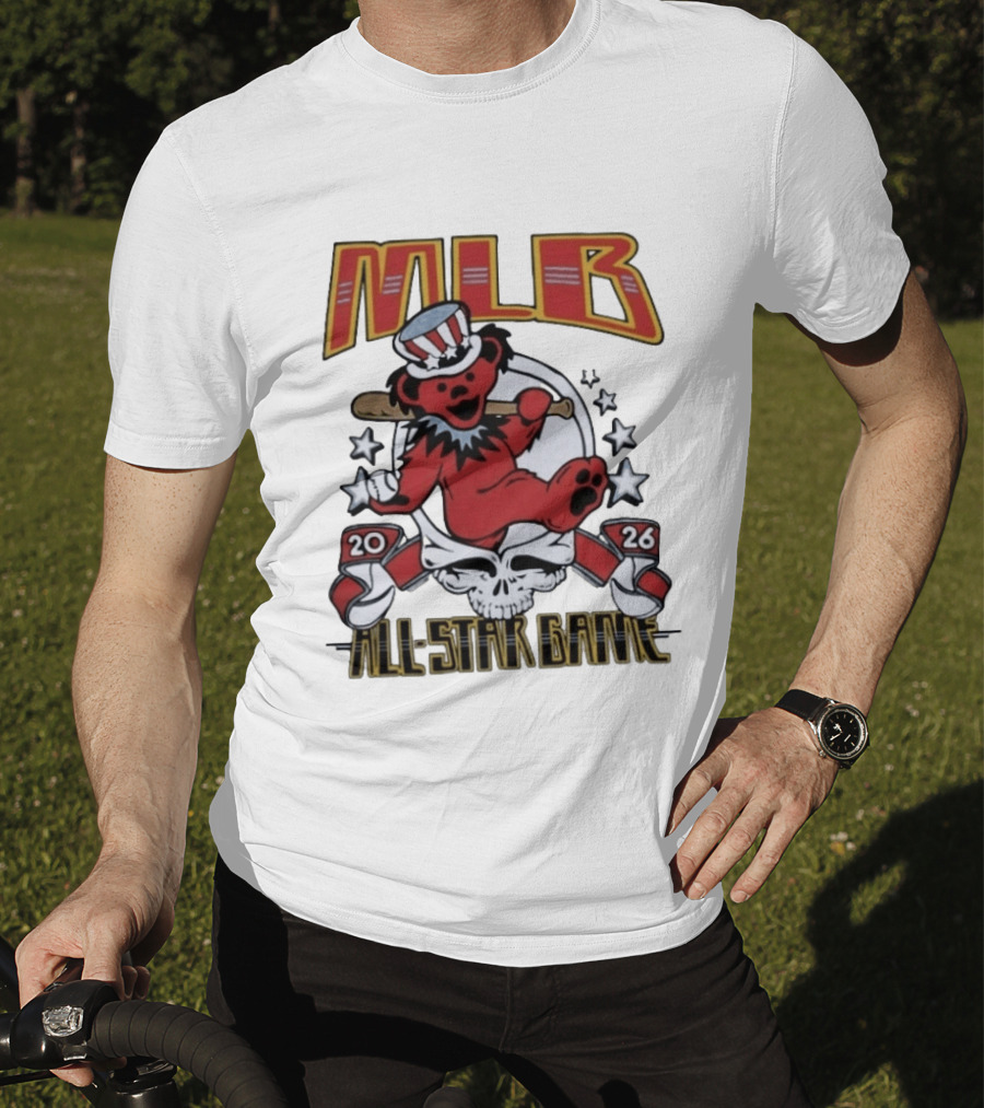 MLB 2026 All Star Game Grateful Dead Bear With Bat Patriotic Hat T-Shirt