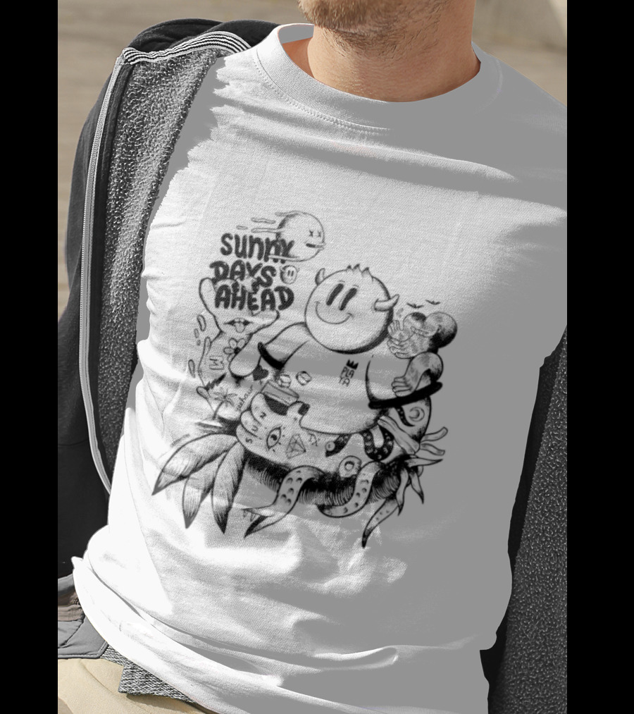 Sunny Days Ahead Monster Doodle Happy Cartoon Character With Flowers T-Shirt
