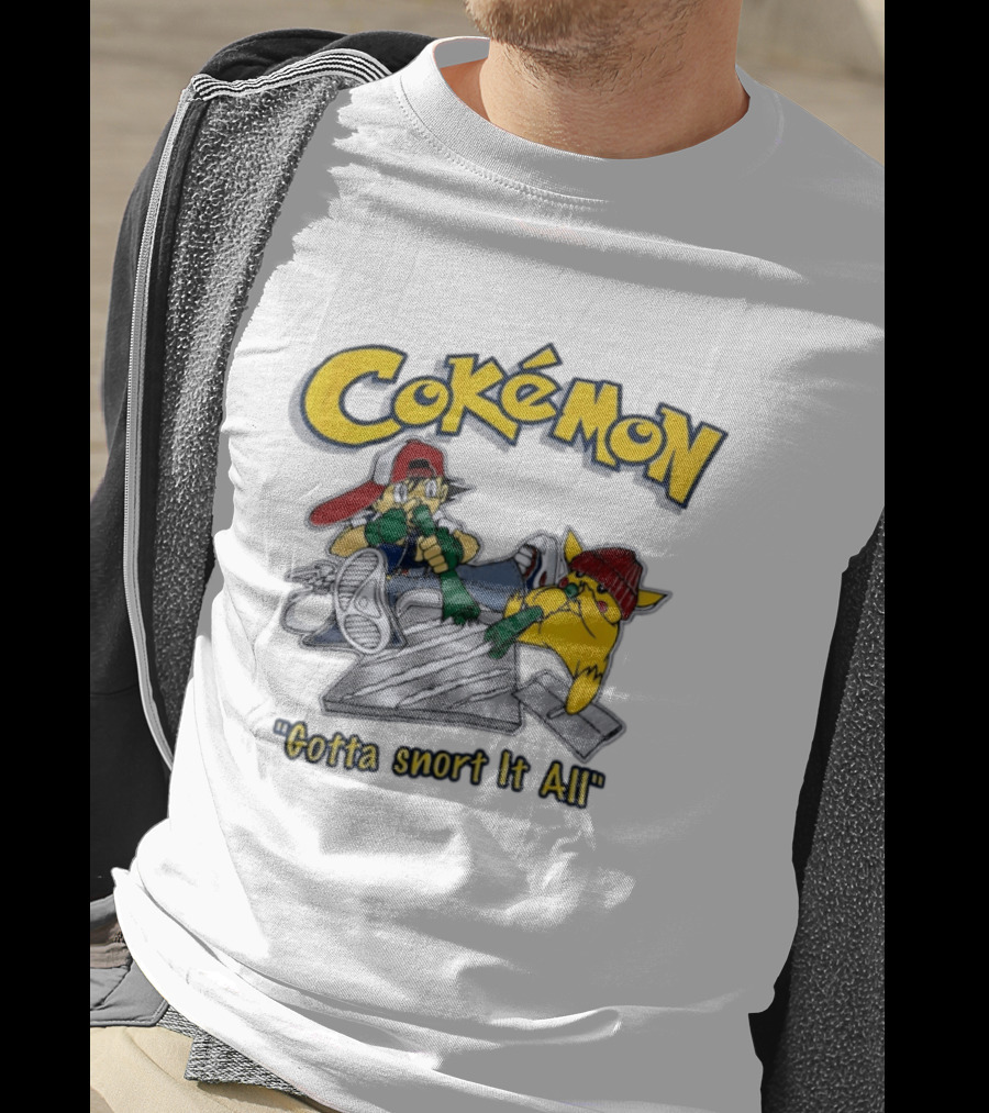 Cokemon Gotta Snort It All Pikachu T-Shirt