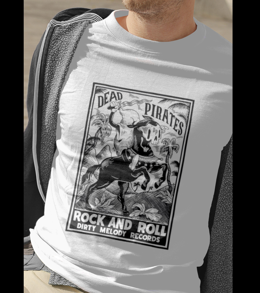 Dead Pirates Rock And Roll Dirty Melody Records Skull Skeleton Music T-Shirt