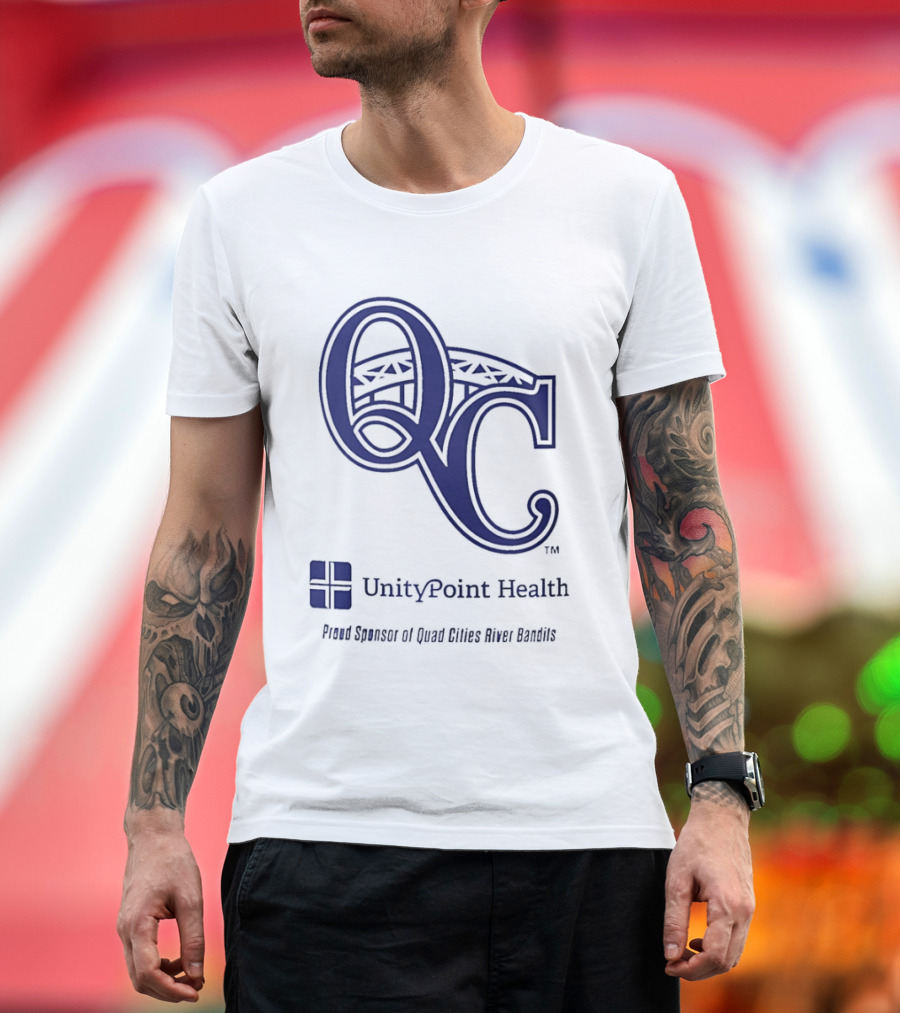 QC River Bandits UnityPoint Health Proud Sponsor Quad Cities Bridge T-Shirt