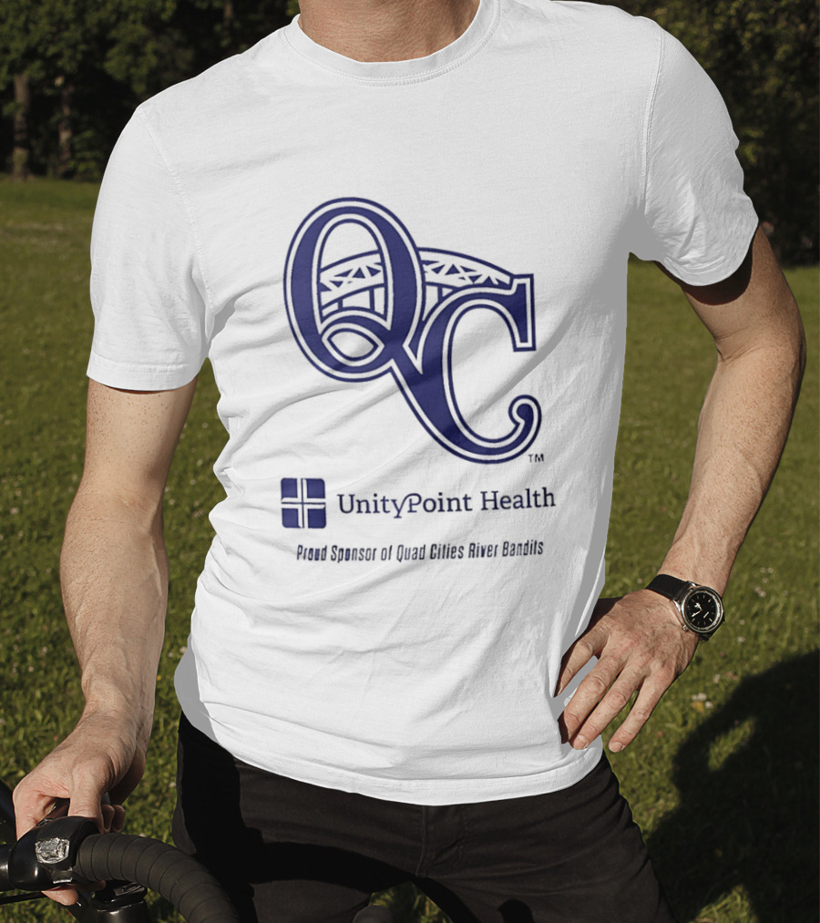 QC River Bandits UnityPoint Health Proud Sponsor Quad Cities Bridge T-Shirt