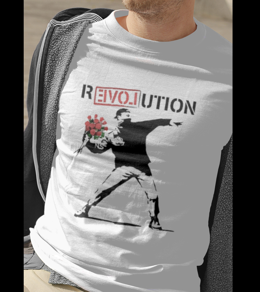 Revolution With Love Letter Throwing Roses Graffiti T-Shirt
