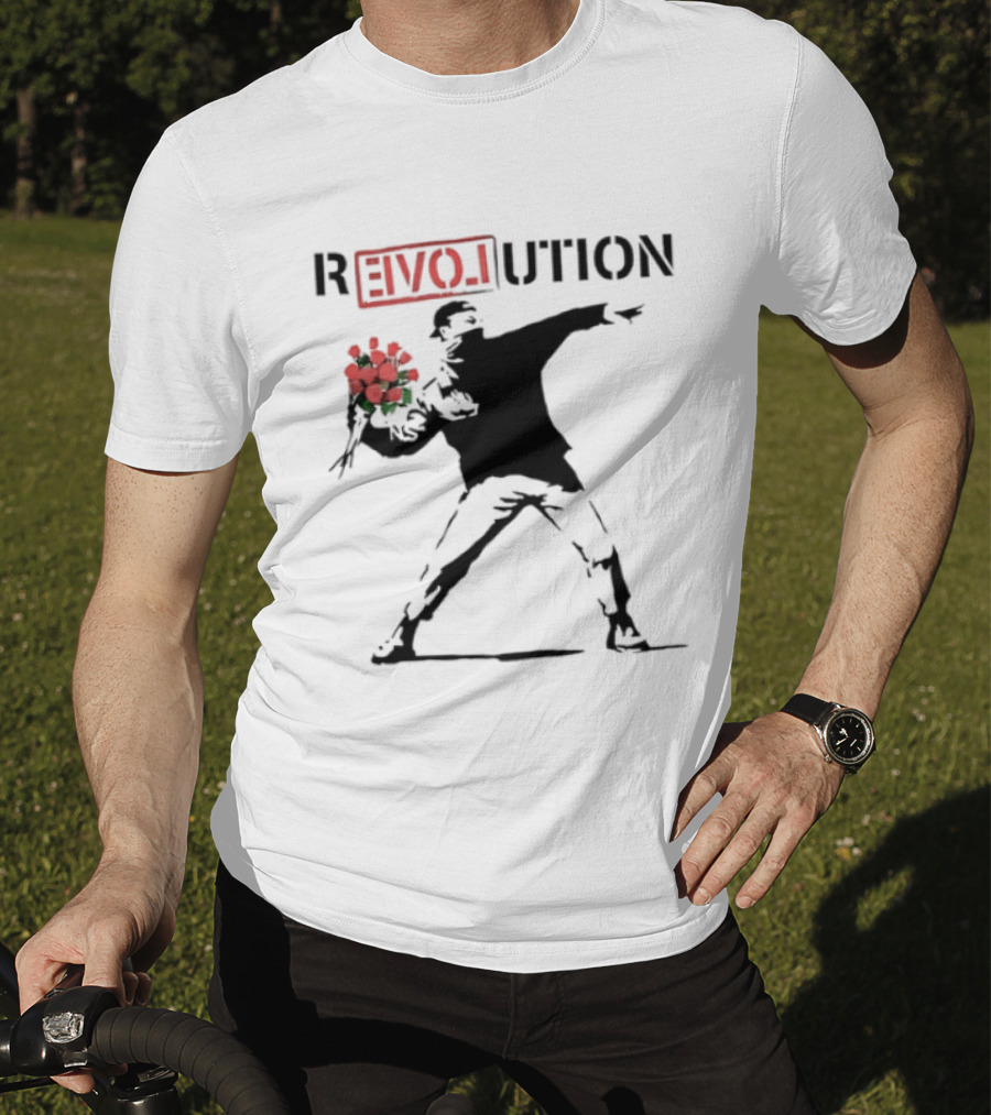 Revolution With Love Letter Throwing Roses Graffiti T-Shirt