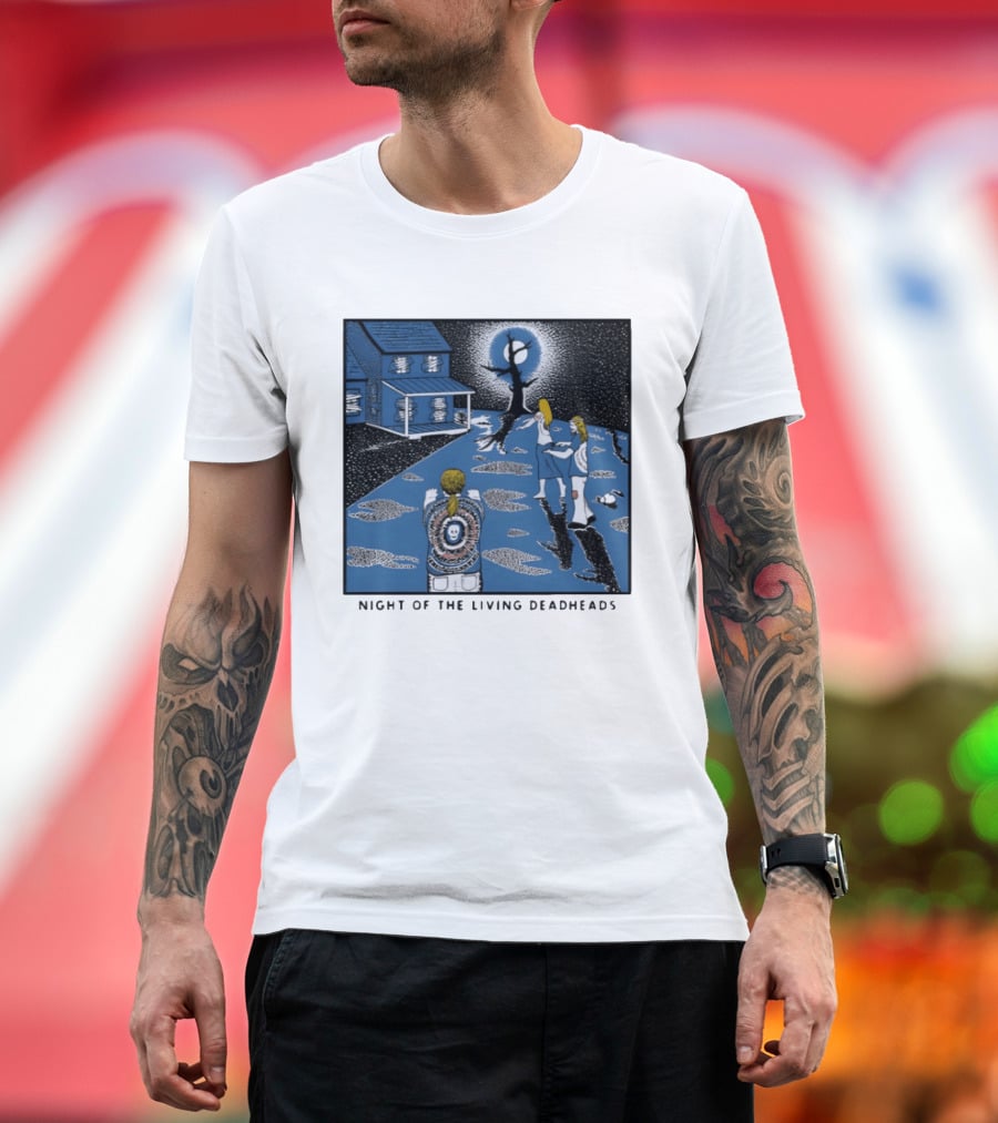Ken Brown 90s Night Of The Living Deadheads House With Skull And Dancing Figures T-Shirt