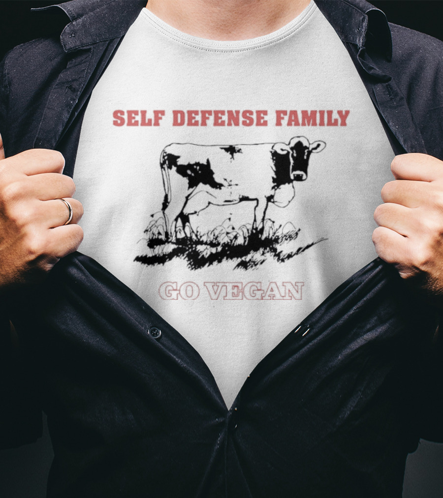 Self Defense Family Go Vegan Cow Farm Animal Activist T-Shirt
