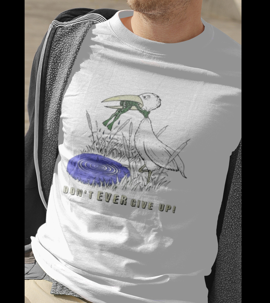 Frog Vs Bird Struggle Never Give Up Inspiring Cartoon Scene T-Shirt