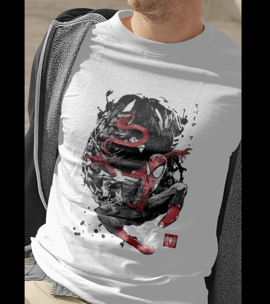 Spider Man Venom Japanese The Spider And The Symbiote Sumi E T-Shirt