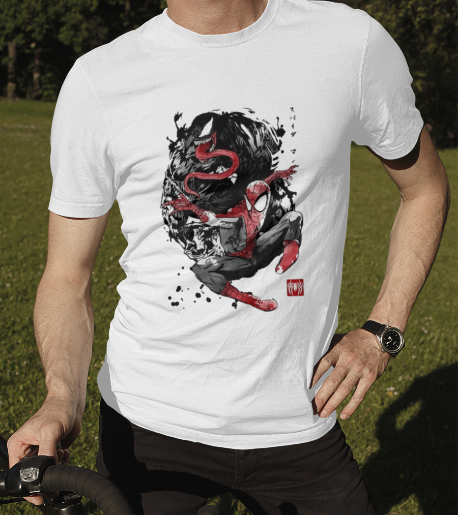 Spider Man Venom Japanese The Spider And The Symbiote Sumi E T-Shirt