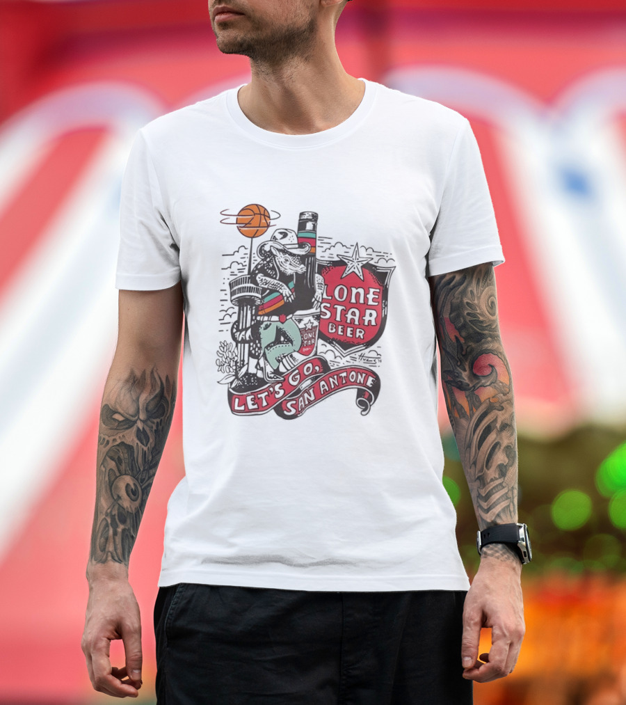 Lone Star Beer Let's Go San Antone Basketball Skyline T-Shirt