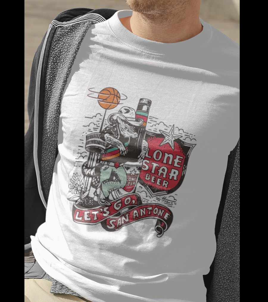 Lone Star Beer Let's Go San Antone Basketball Skyline T-Shirt