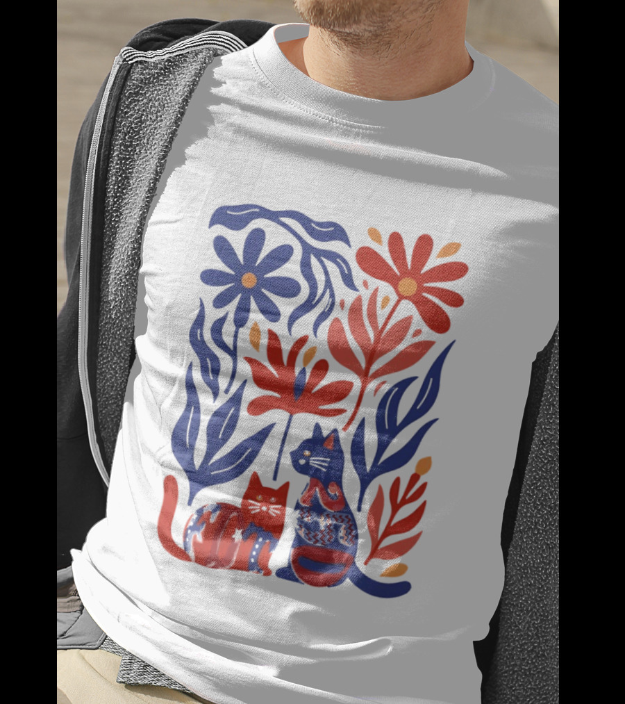 Subtle F Trump Cat Lover USA 250th Still Resisting Floral Cats T-Shirt