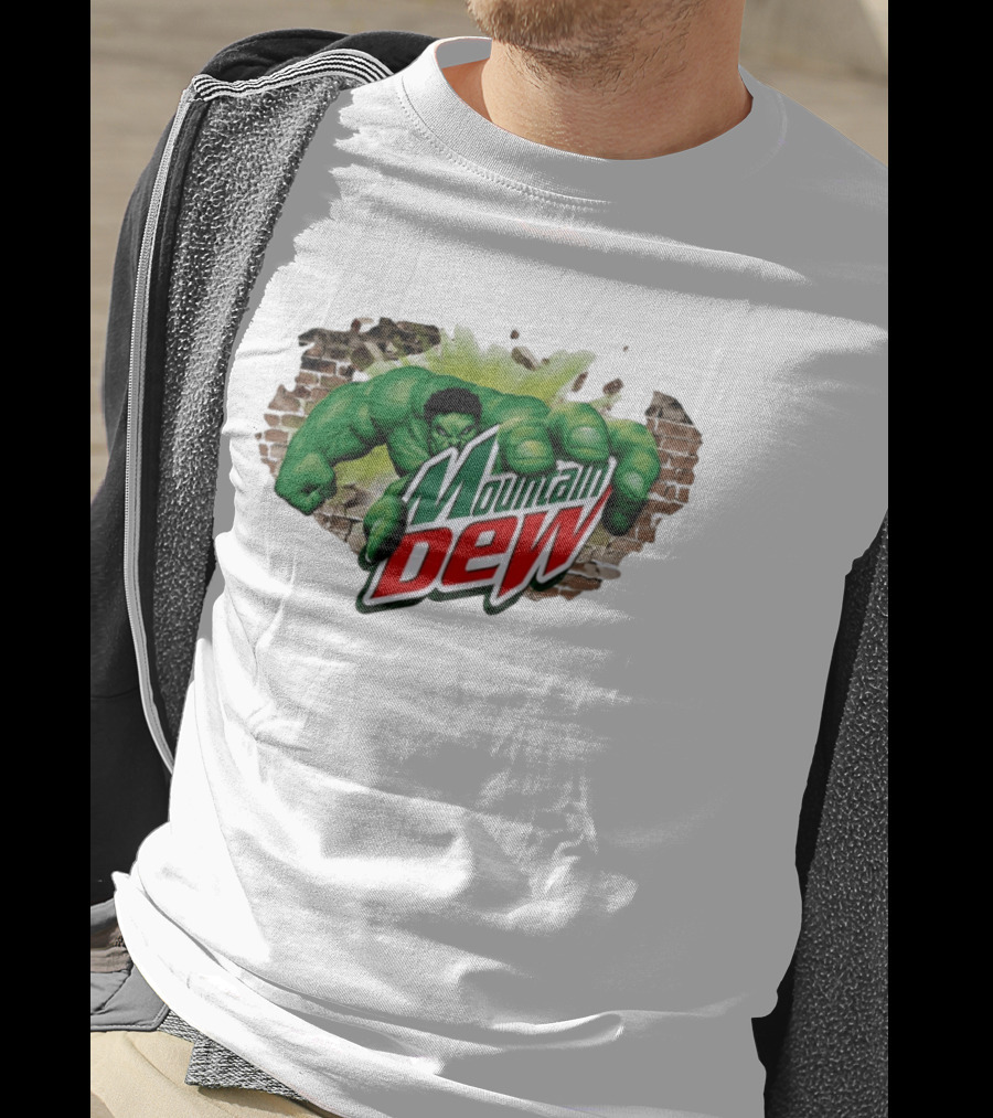 Hulk Smashing Through Brick Wall Mountain Dew Collaboration T-Shirt