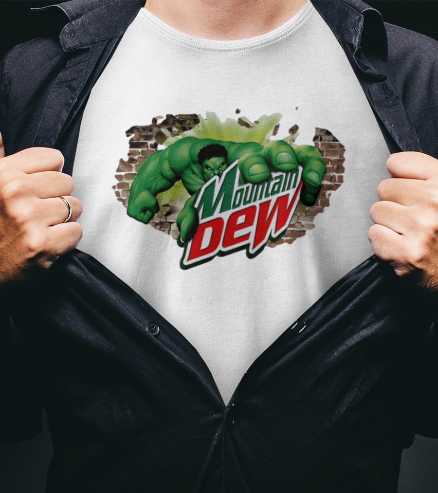 Hulk Smashing Through Brick Wall Mountain Dew Collaboration T-Shirt