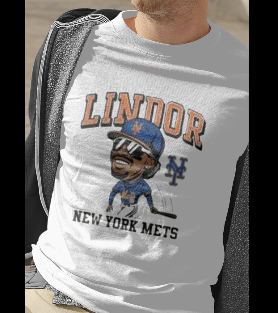 Lindor New York Mets 26 Caricature Baseball Player With Cap T-Shirt
