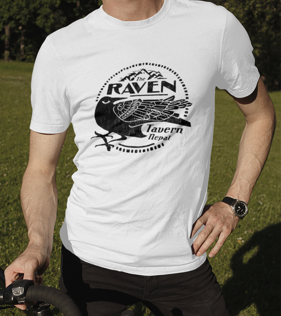 Raven Tavern Nepal Bird With Mountains T-Shirt