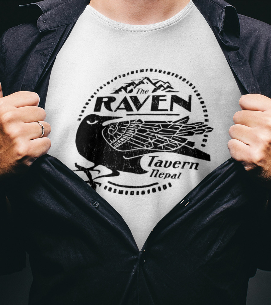 Raven Tavern Nepal Bird With Mountains T-Shirt
