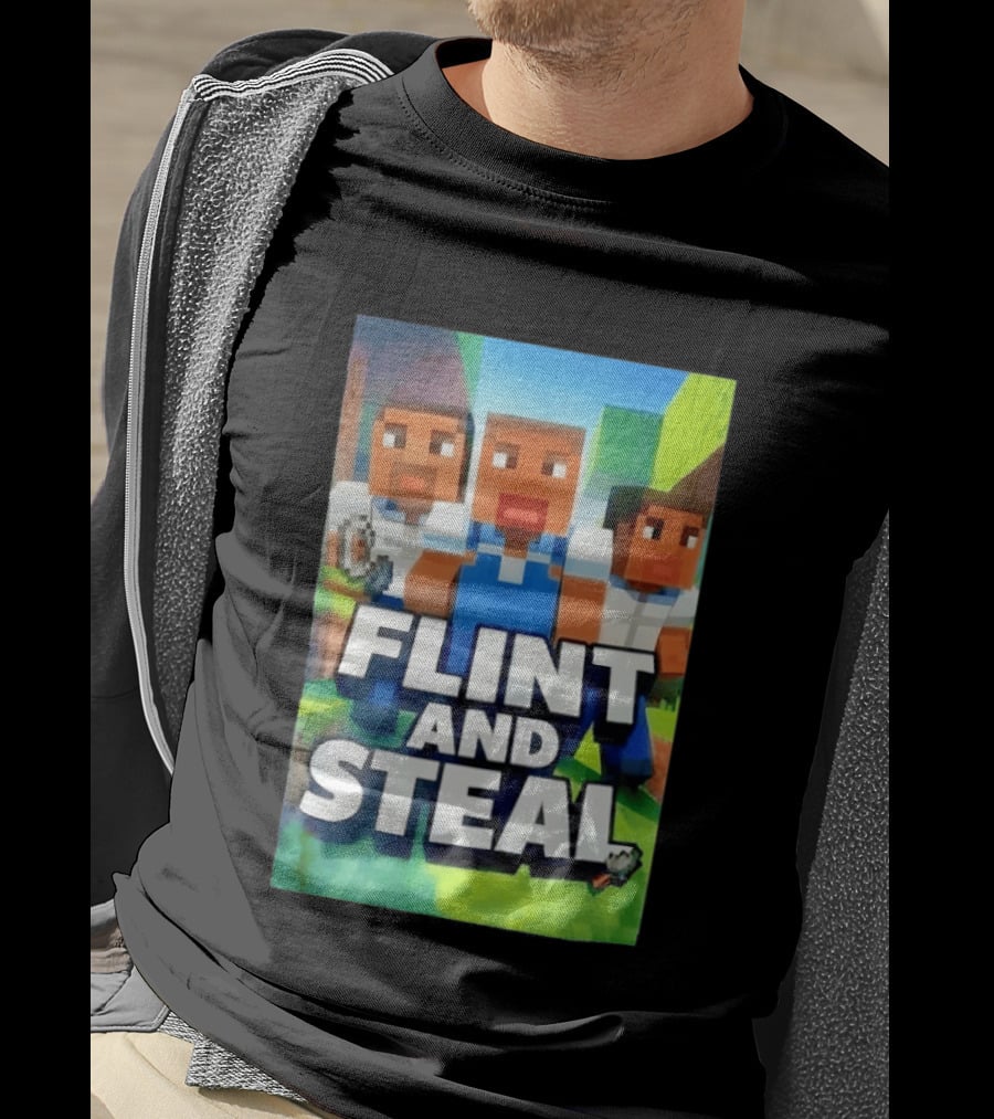 Flint And Steal Blocky Adventure Pixel Characters T-Shirt