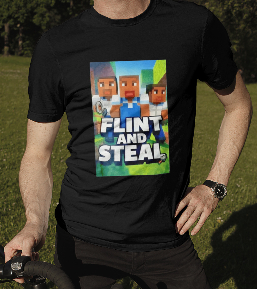 Flint And Steal Blocky Adventure Pixel Characters T-Shirt