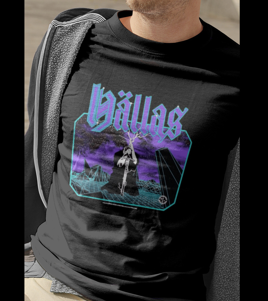 Hallas Electric Quest Sword Lightning Venture Rocks Purple Sky T-Shirt