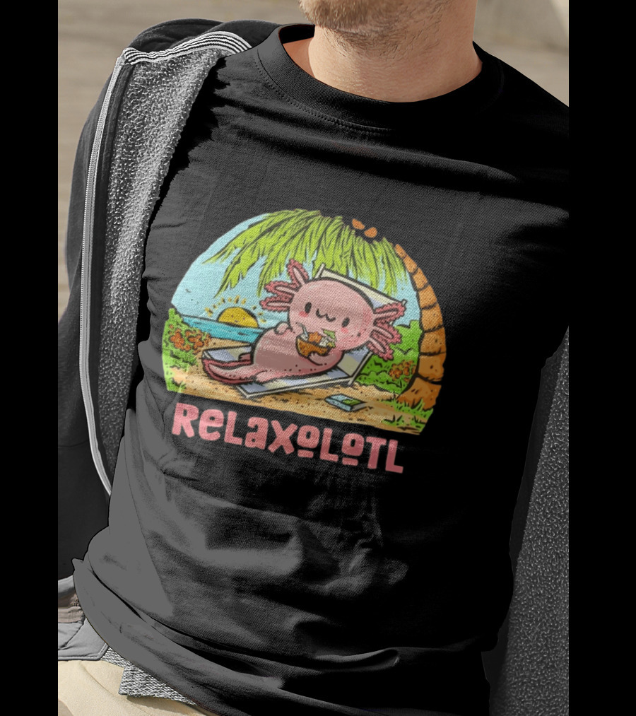 Relaxolotl Beach Vacation Vibes With Axolotl And Palm Trees T-Shirt