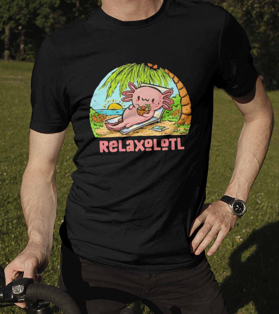 Relaxolotl Beach Vacation Vibes With Axolotl And Palm Trees T-Shirt