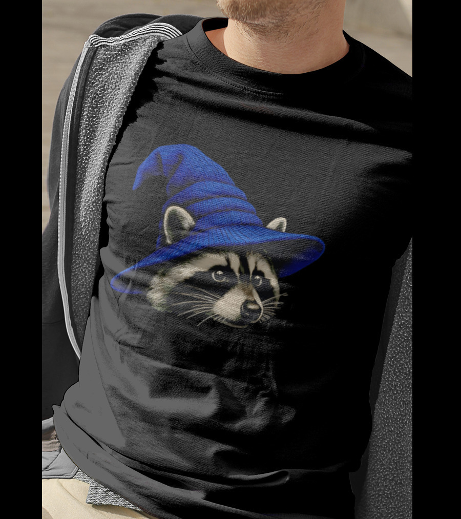 Beanie Raccoon Wizard Cartoon Blue Hat T-Shirt