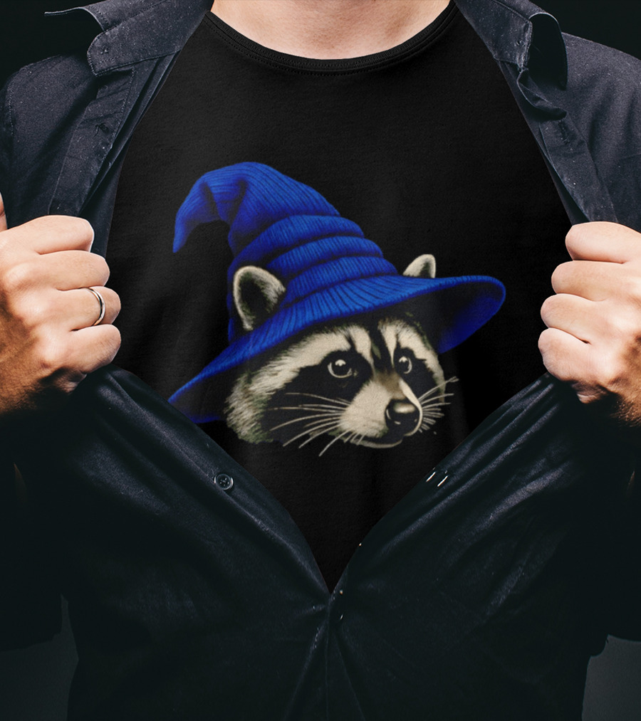 Beanie Raccoon Wizard Cartoon Blue Hat T-Shirt