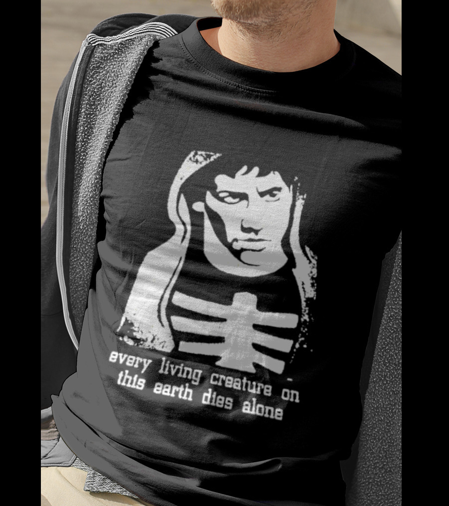 Every Living Creature On This Earth Dies Alone Hooded Man Rib Cage Existential T-Shirt