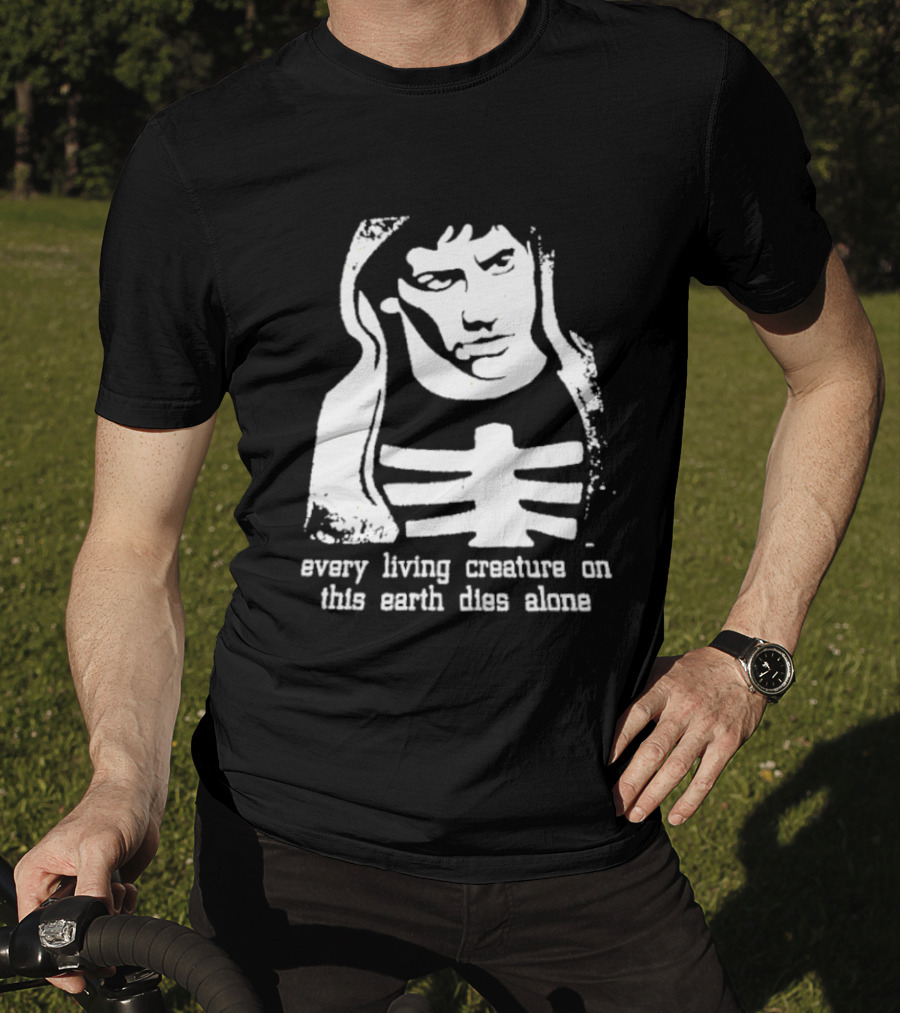 Every Living Creature On This Earth Dies Alone Hooded Man Rib Cage Existential T-Shirt