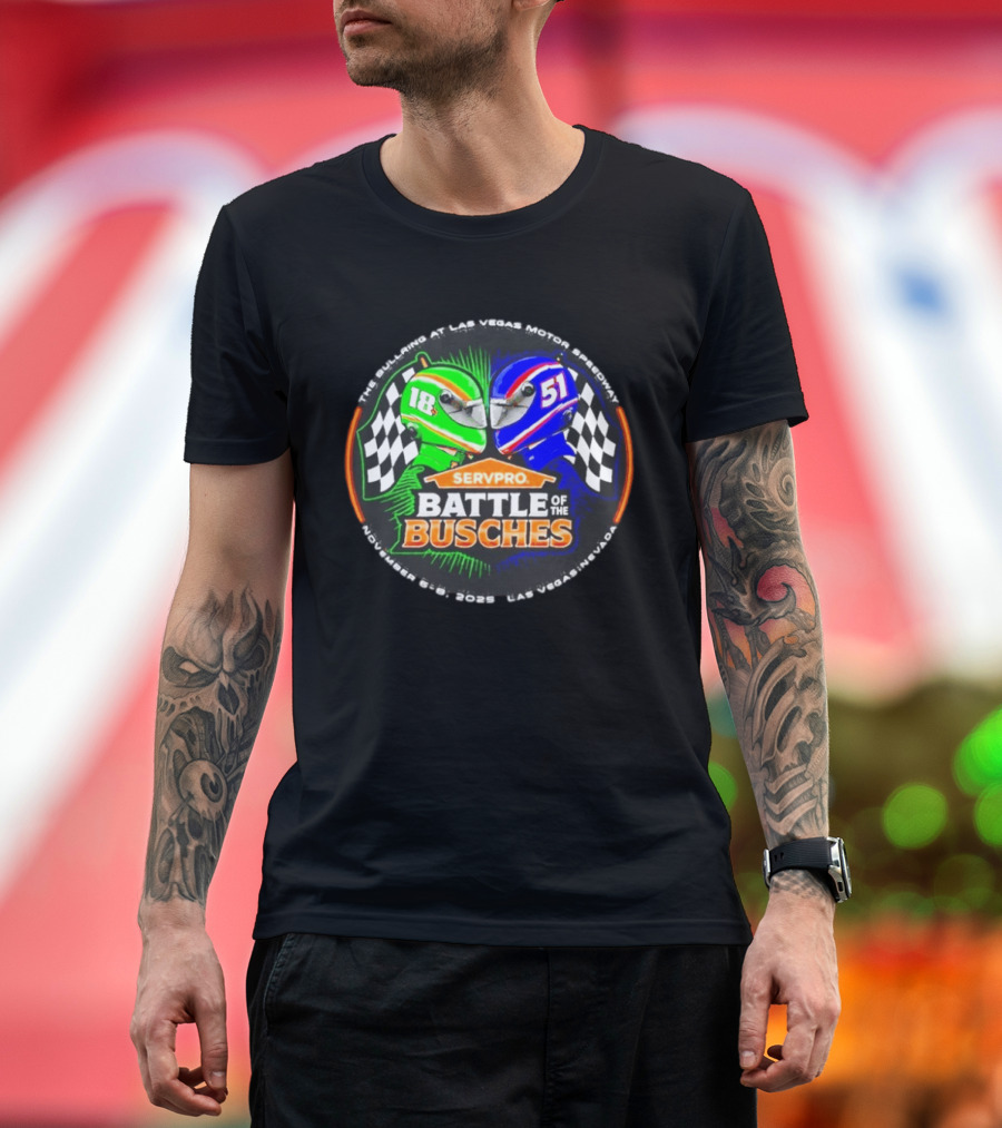 SERVPRO Battle Of The Busches Las Vegas Motor Speedway November 2023 Racing Helmets 18 Vs 51 Checkered Flags T-Shirt
