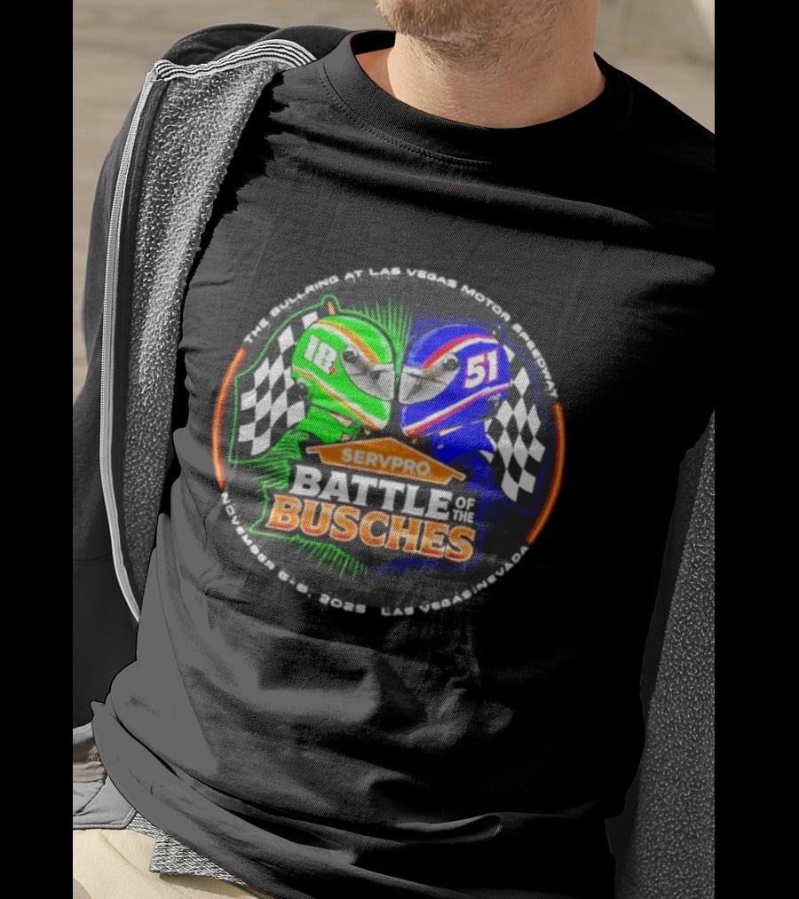 SERVPRO Battle Of The Busches Las Vegas Motor Speedway November 2023 Racing Helmets 18 Vs 51 Checkered Flags T-Shirt