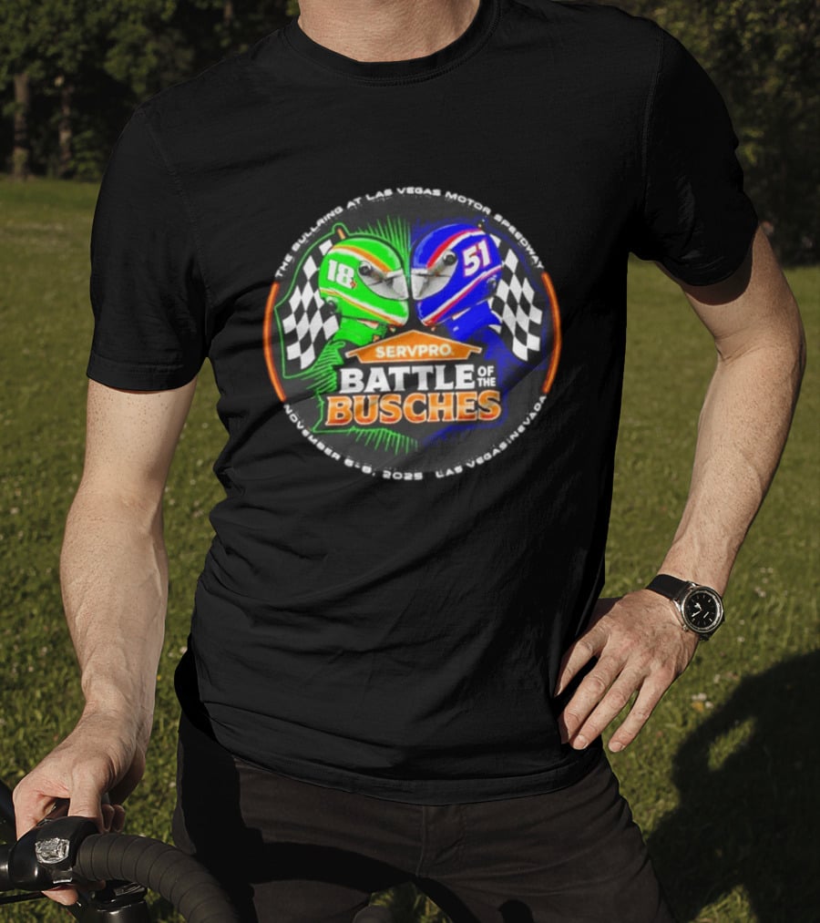 SERVPRO Battle Of The Busches Las Vegas Motor Speedway November 2023 Racing Helmets 18 Vs 51 Checkered Flags T-Shirt
