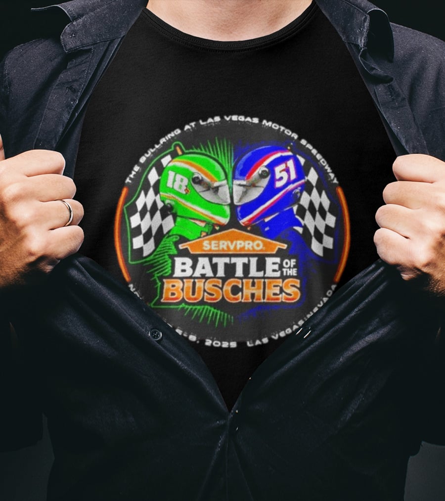 SERVPRO Battle Of The Busches Las Vegas Motor Speedway November 2023 Racing Helmets 18 Vs 51 Checkered Flags T-Shirt